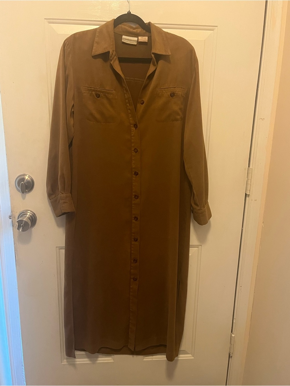 Coldwater Creek Long-Sleeve Button-Front Shirt Dress in Cognac